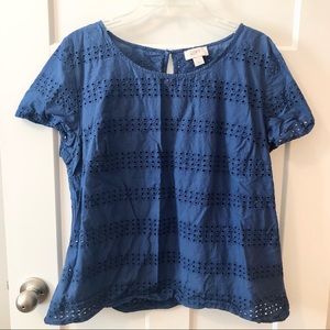 Blue short sleeve eyelet Loft blouse
